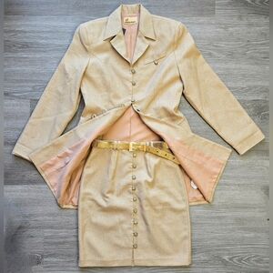 Vintage Elegant Tan Blazer and Skirt Set